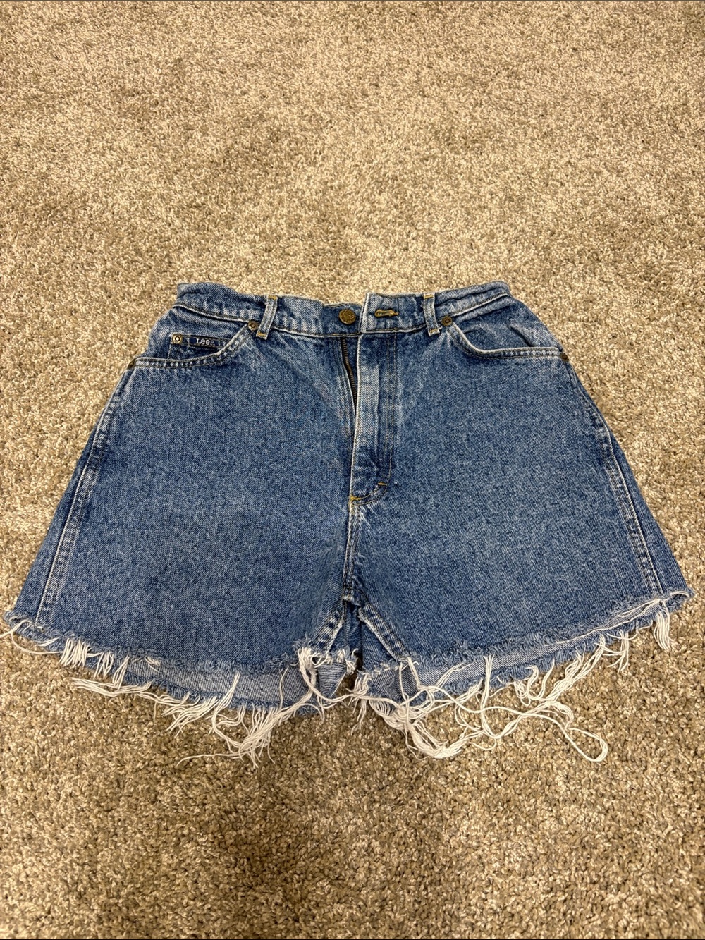 Lee Blue High-Rise Frayed Hem Denim Shorts